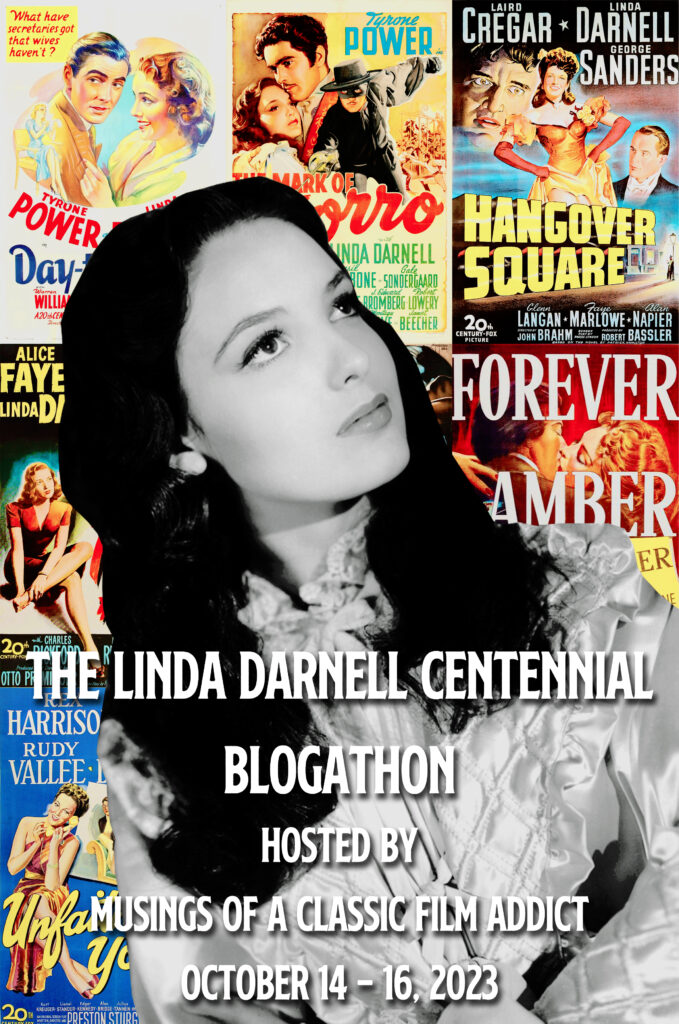 Poster for the Linda Darnell Centennial Blogathon.